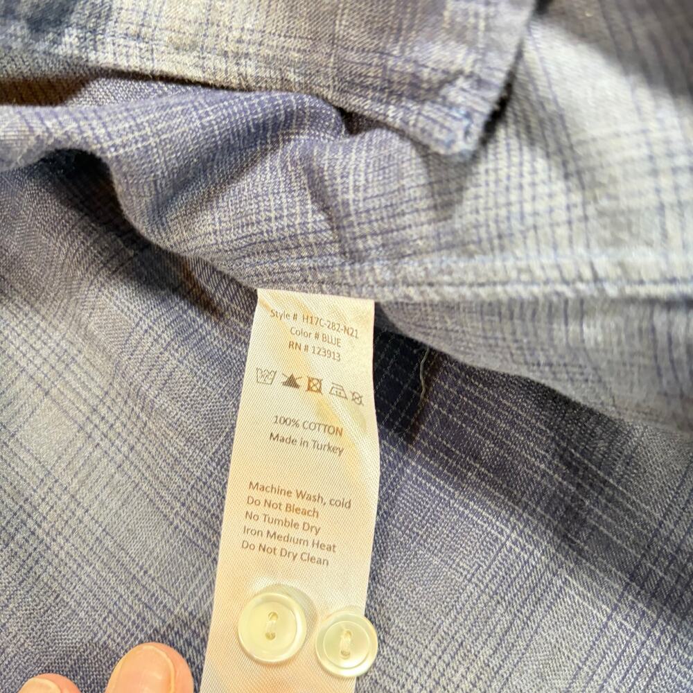 Hayati Mens Italian made blue black plaid dress shirt.  Size L workwear, cotton - Picture 3 of 6